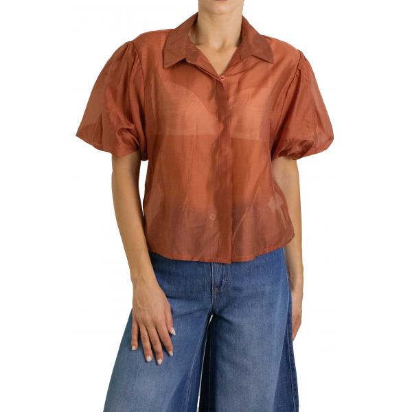 Camicia tinta unita con manica palloncino